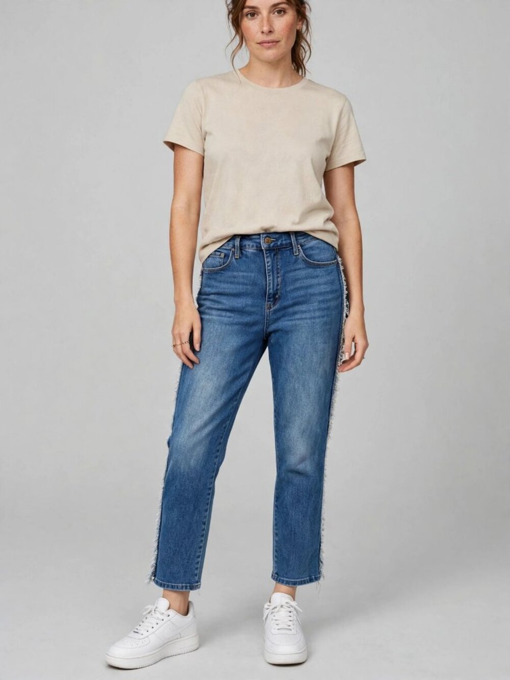 Sam Edelman Size 30 Blue Ankle Jeans High Rise Stretch Denim Frayed Side Detail
